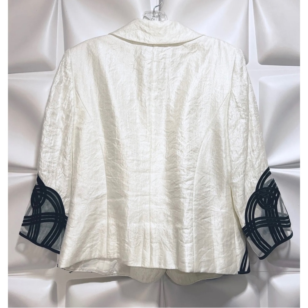 Adrianna Papell Evening Womens Sz 10 Metallic Ivory Black Soutache Blazer Jacket - Picture 10 of 12